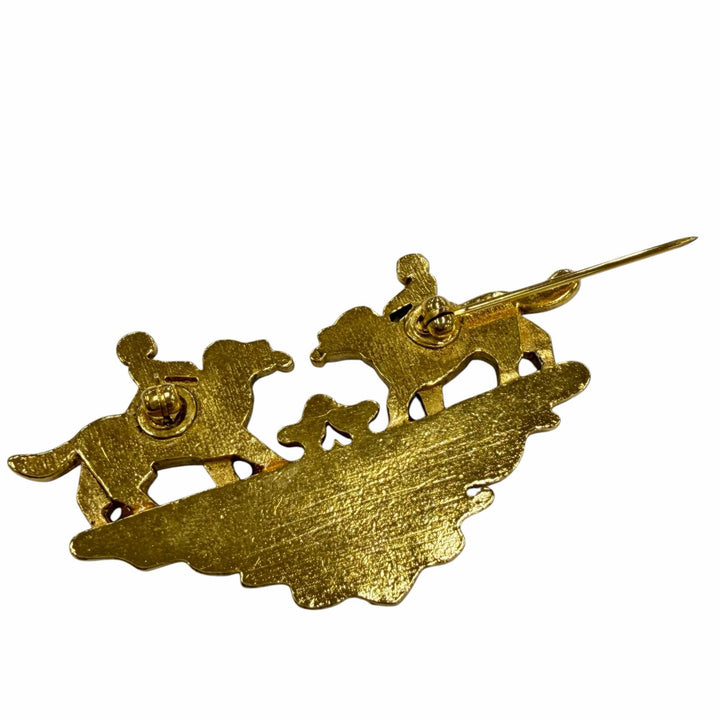Great HERMES Brooch Cloisonné enamel painting of a girl and a dog gold metal