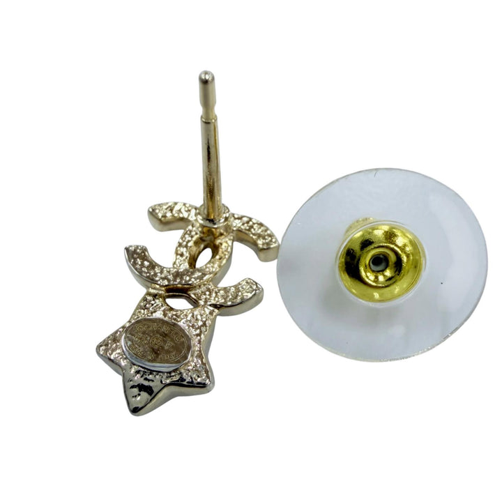 Great CHANEL Pierce COCO Mark Star Crystal Accessories Silver ー Women B25P