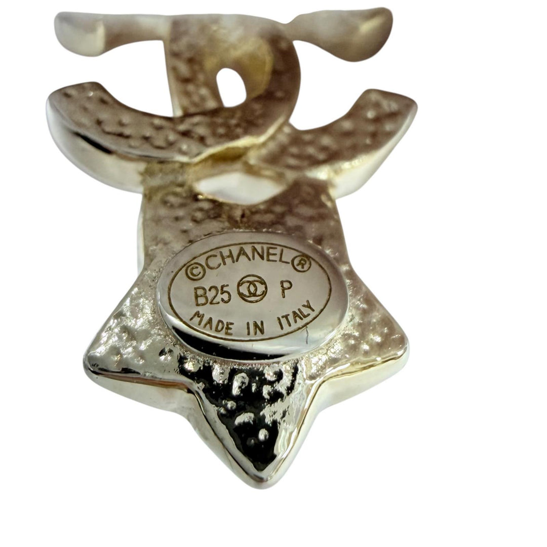 Great CHANEL Pierce COCO Mark Star Crystal Accessories Silver ー Women B25P