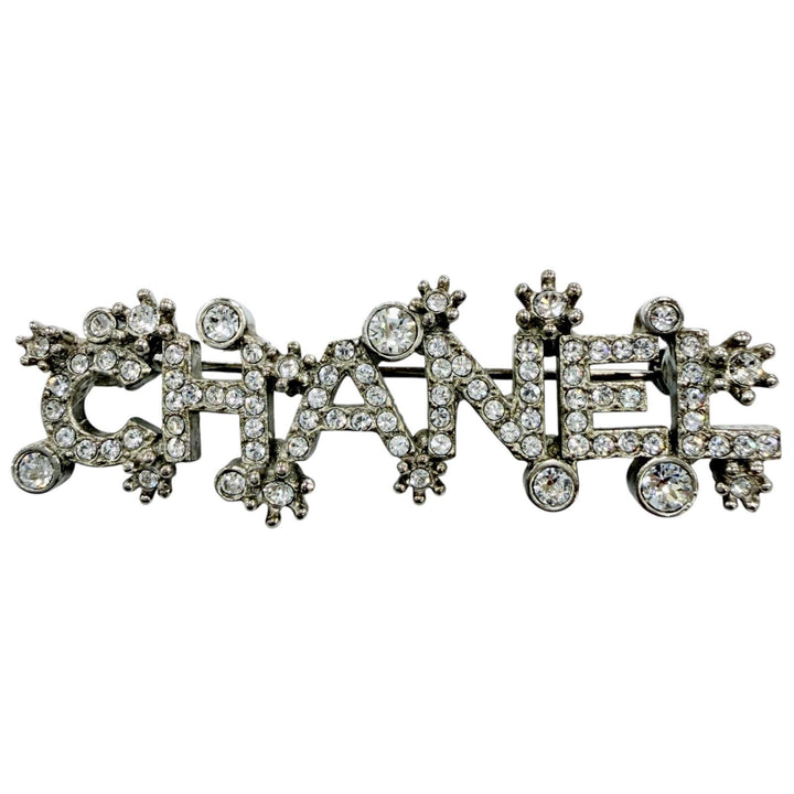 Great CHANEL Brooch CHANEL logo rhinestones Silver metal Women F23P