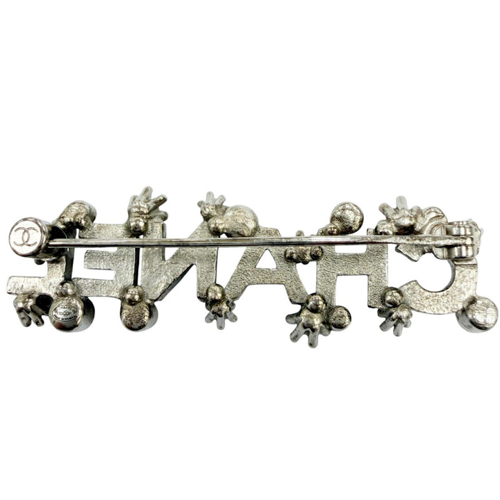 Great CHANEL Brooch CHANEL logo rhinestones Silver metal Women F23P