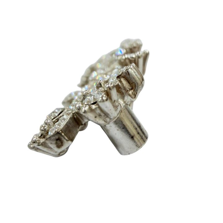Great CHANEL Brooch CHANEL logo rhinestones Silver metal Women F23P