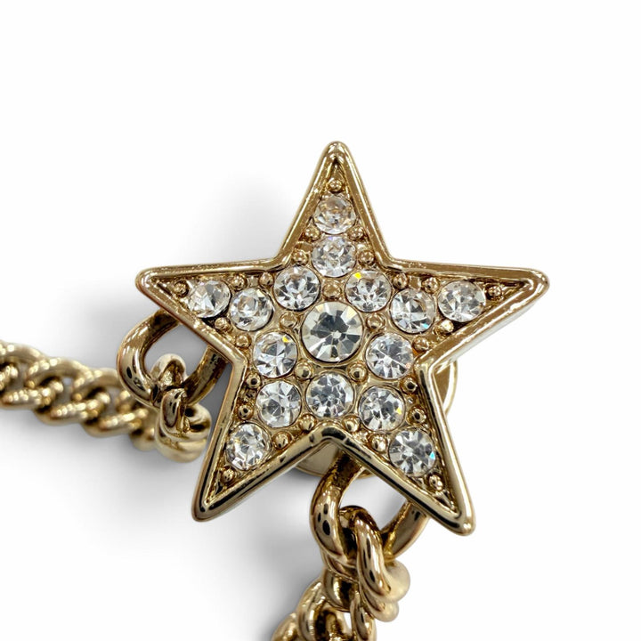 Great CHANEL Brooch COCO Mark Star Chain Rhinestone gold metal Women B25B