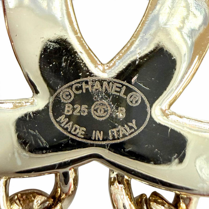Great CHANEL Brooch COCO Mark Star Chain Rhinestone gold metal Women B25B