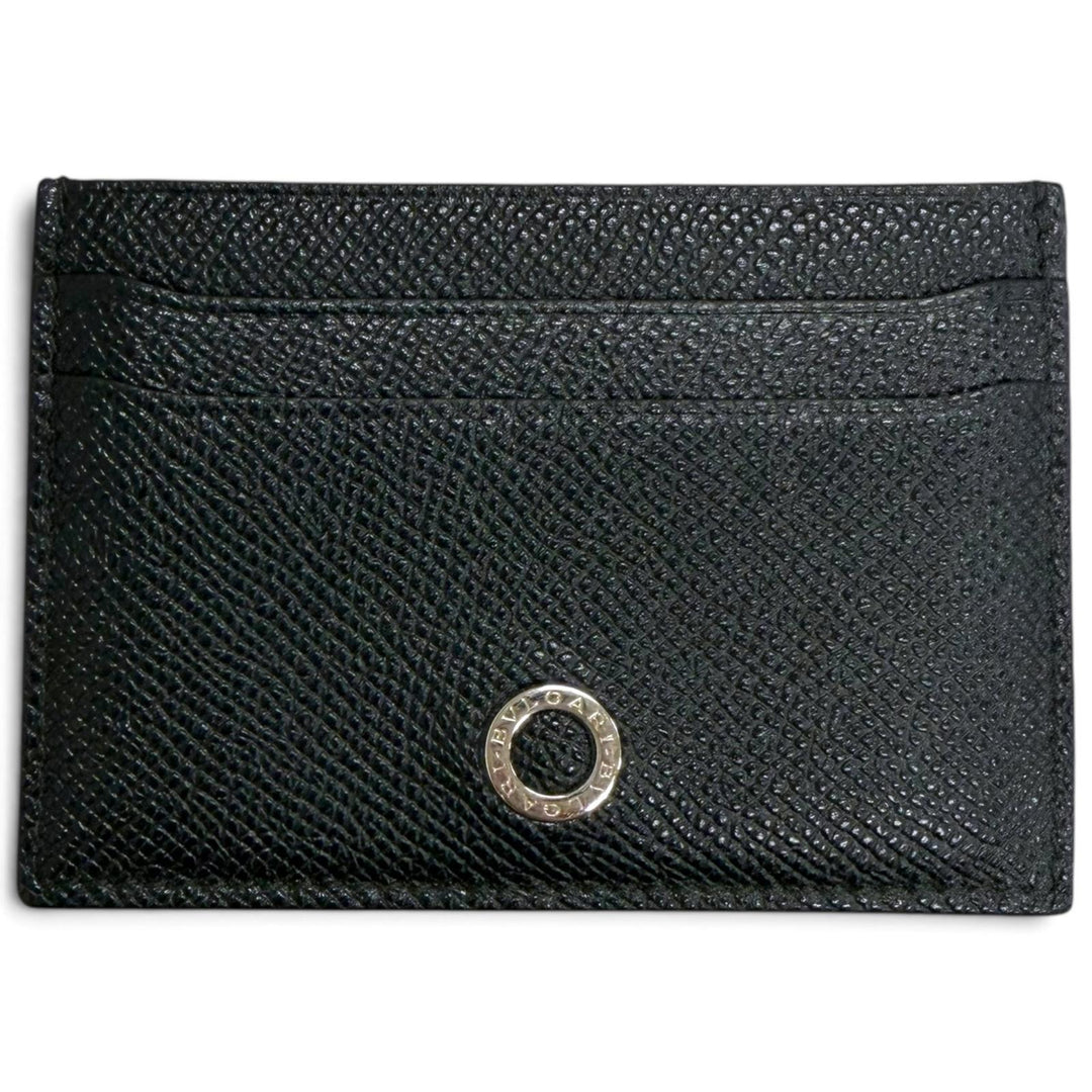 Great BVLGARI Card Case Pass Case Card Case black Grain leather mens 30405