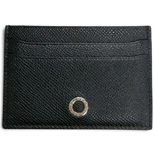 Great BVLGARI Card Case Pass Case Card Case black Grain leather mens 30405