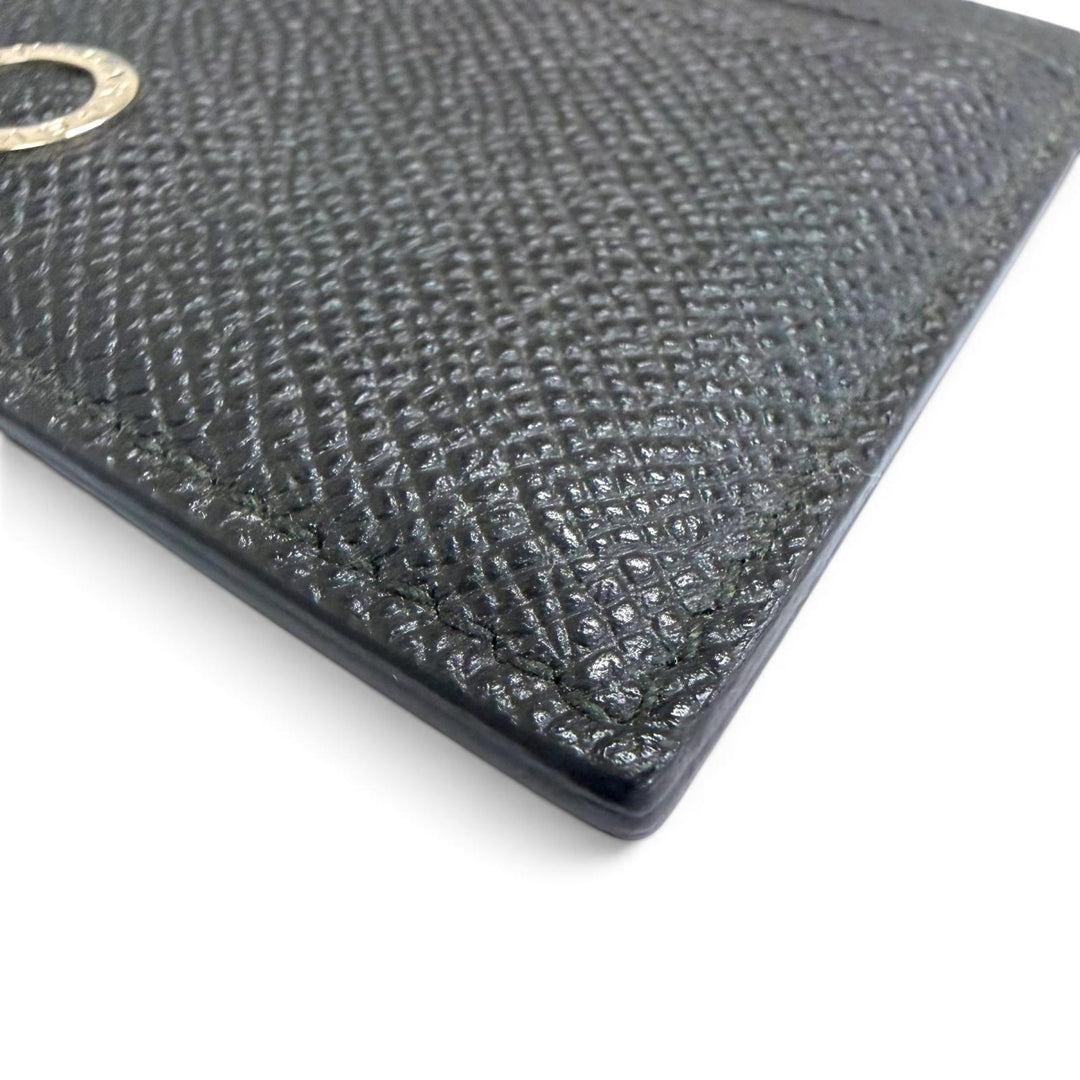Great BVLGARI Card Case Pass Case Card Case black Grain leather mens 30405