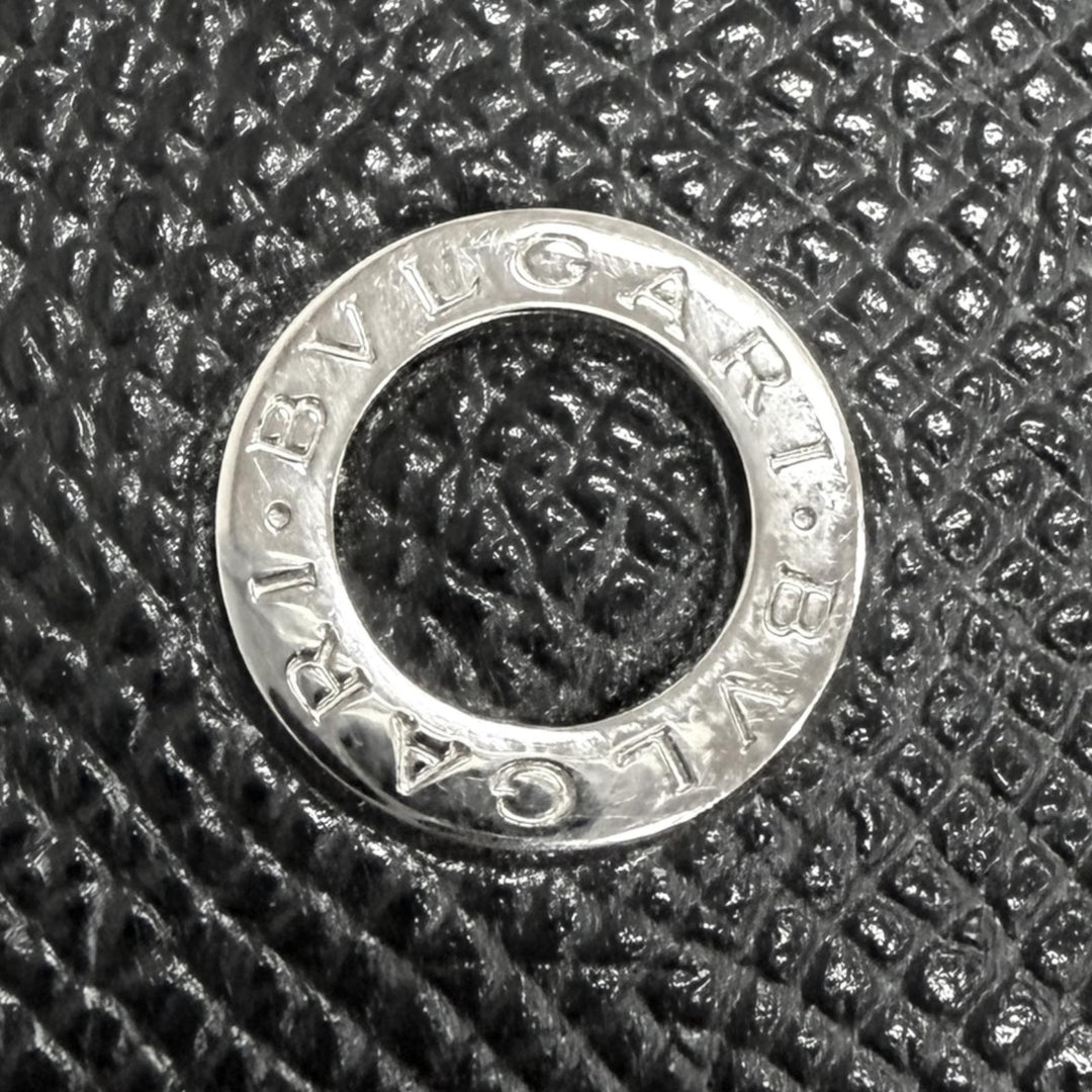 Great BVLGARI Card Case Pass Case Card Case black Grain leather mens 30405