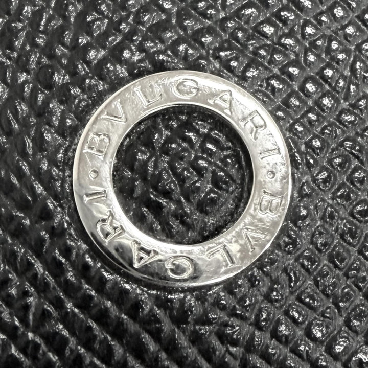 Great BVLGARI Card Case Pass Case Card Case black Grain leather mens 30405