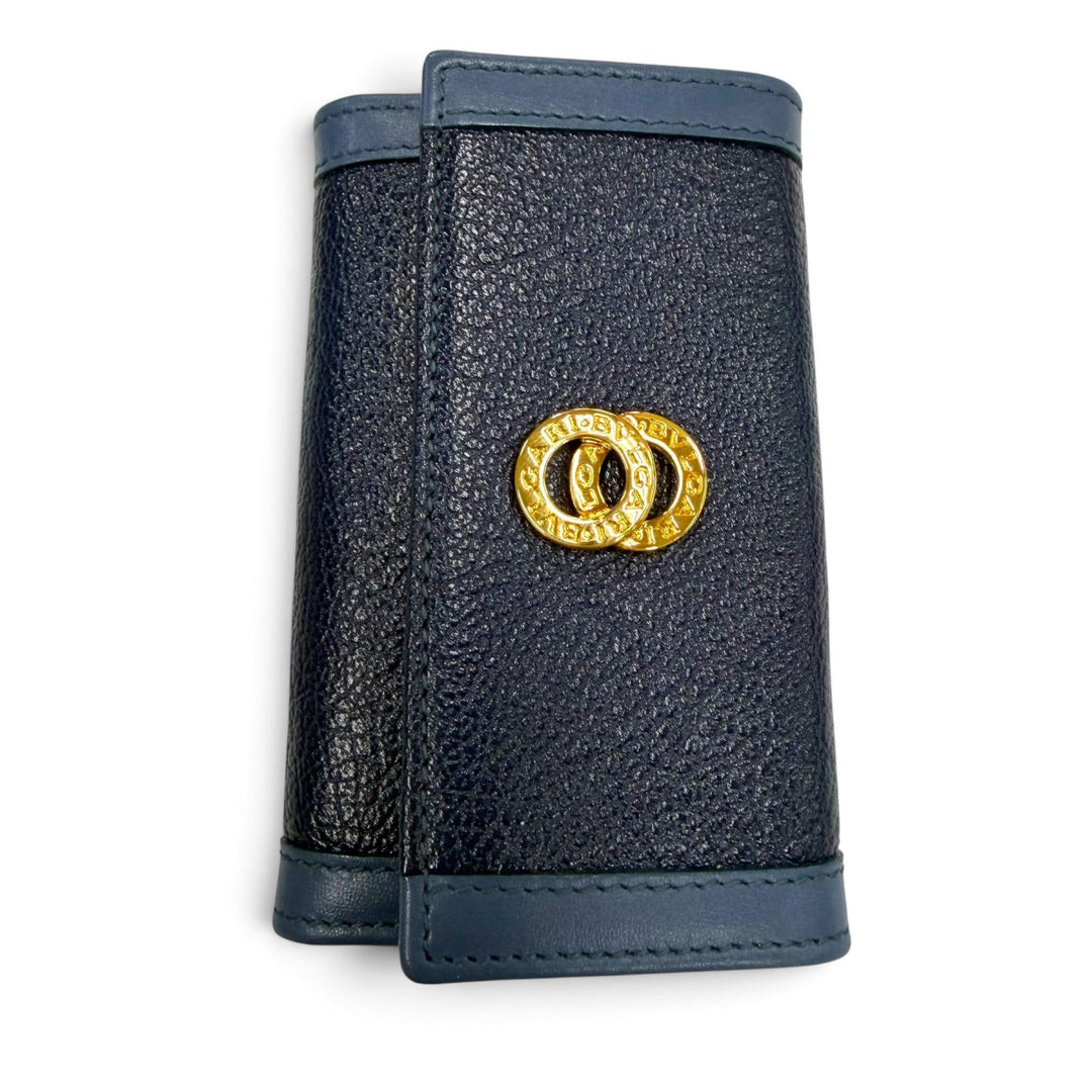 Excellent BVLGARI Key holder Doppio tondo six hooks Navy leather mens