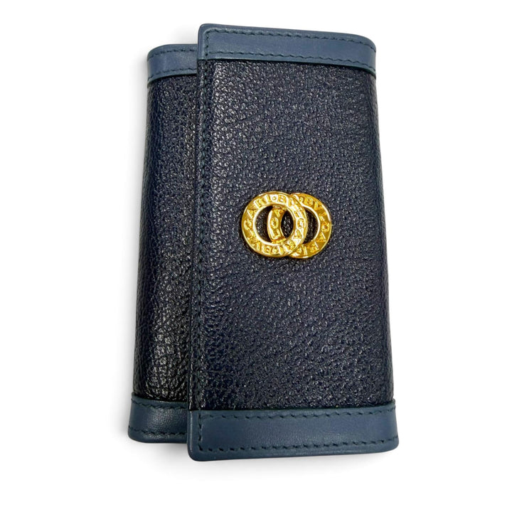 Excellent BVLGARI Key holder Doppio tondo six hooks Navy leather mens