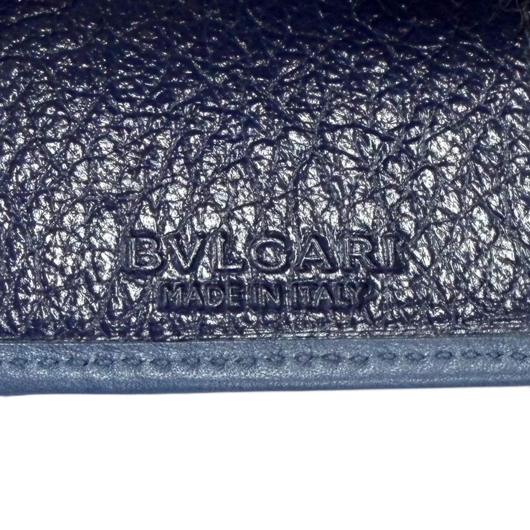 Excellent BVLGARI Key holder Doppio tondo six hooks Navy leather mens