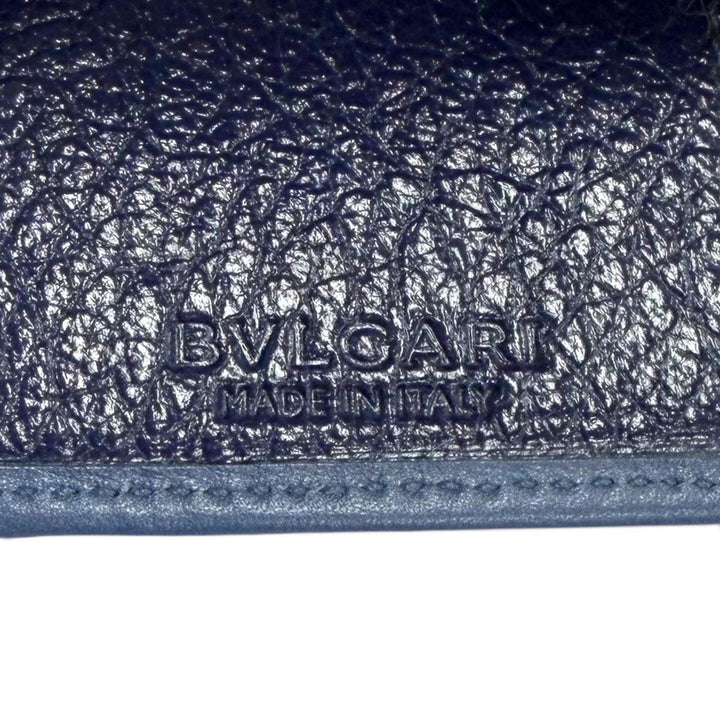Excellent BVLGARI Key holder Doppio tondo six hooks Navy leather mens