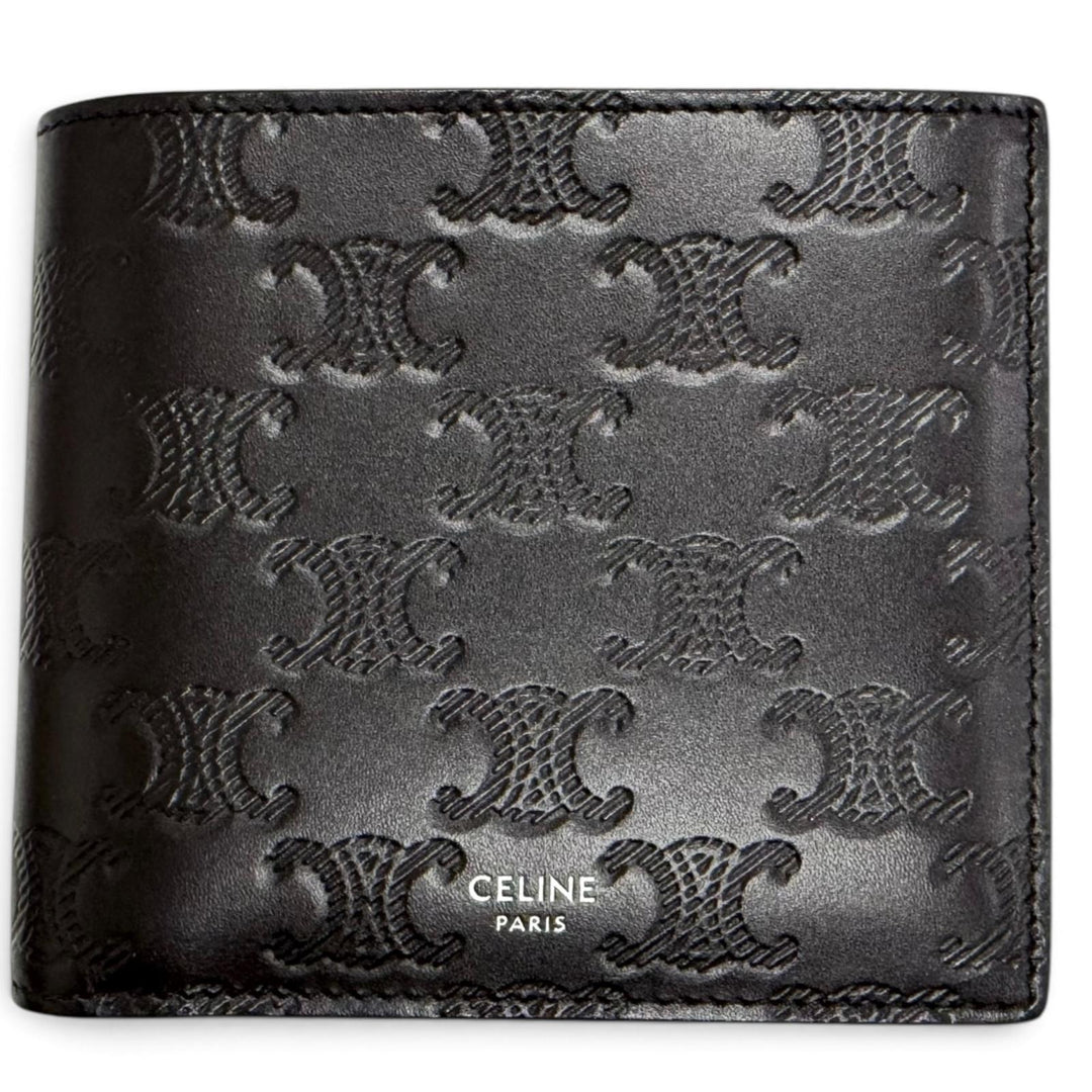 Excellent CELINE Bifold Wallet Triomphe Embossed Compact Wallet black