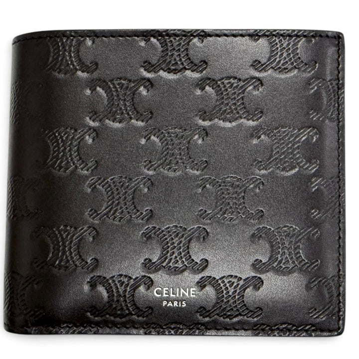 Excellent CELINE Bifold Wallet Triomphe Embossed Compact Wallet black