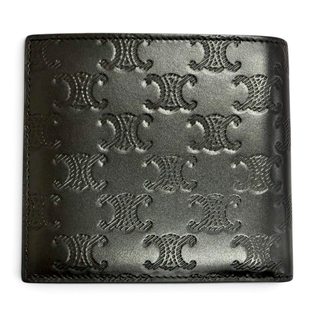 Excellent CELINE Bifold Wallet Triomphe Embossed Compact Wallet black