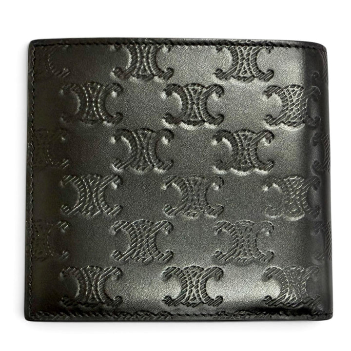 Excellent CELINE Bifold Wallet Triomphe Embossed Compact Wallet black