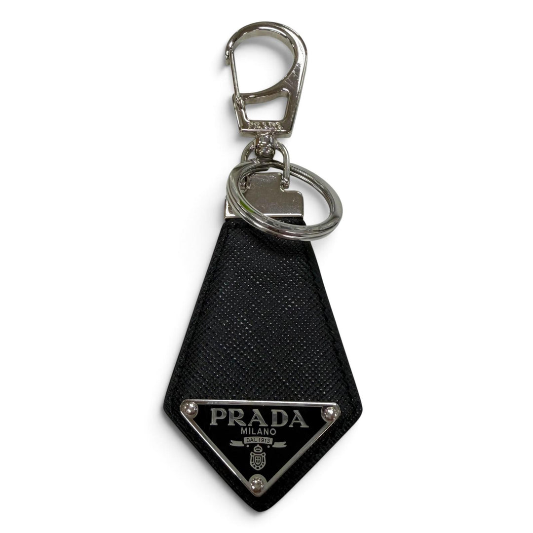 Very Good PRADA key ring triangle logo triangle plate Safiano leather 2PP041