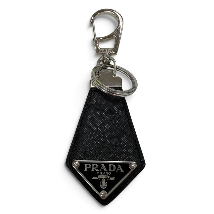 Very Good PRADA key ring triangle logo triangle plate Safiano leather 2PP041