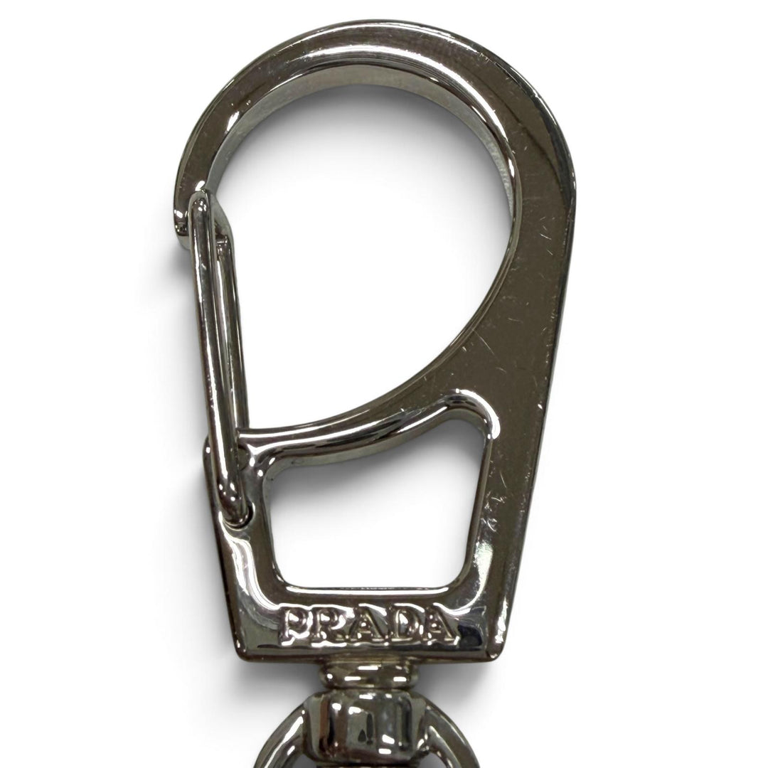 Very Good PRADA key ring triangle logo triangle plate Safiano leather 2PP041