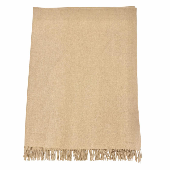 Great HERMES Logo embroidered fringe large shawl blanket beige cashmere