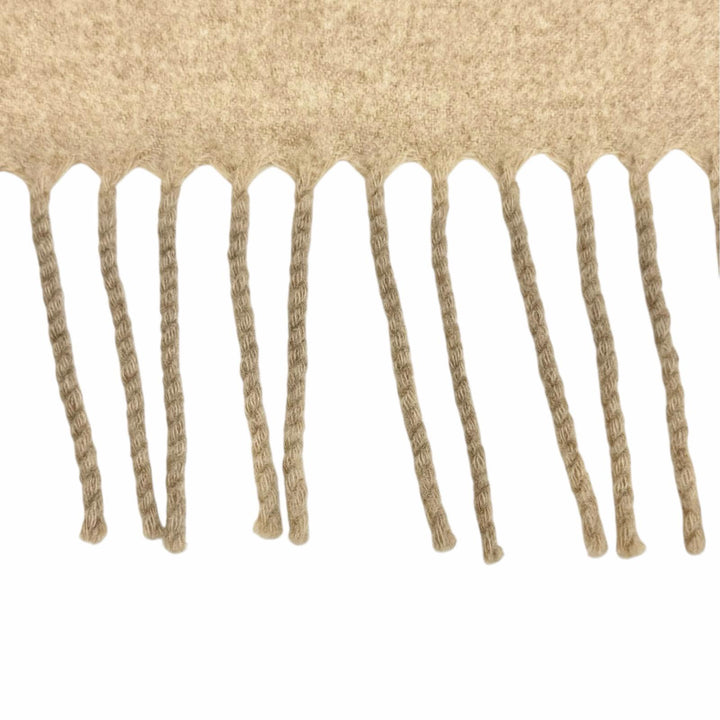 Great HERMES Logo embroidered fringe large shawl blanket beige cashmere