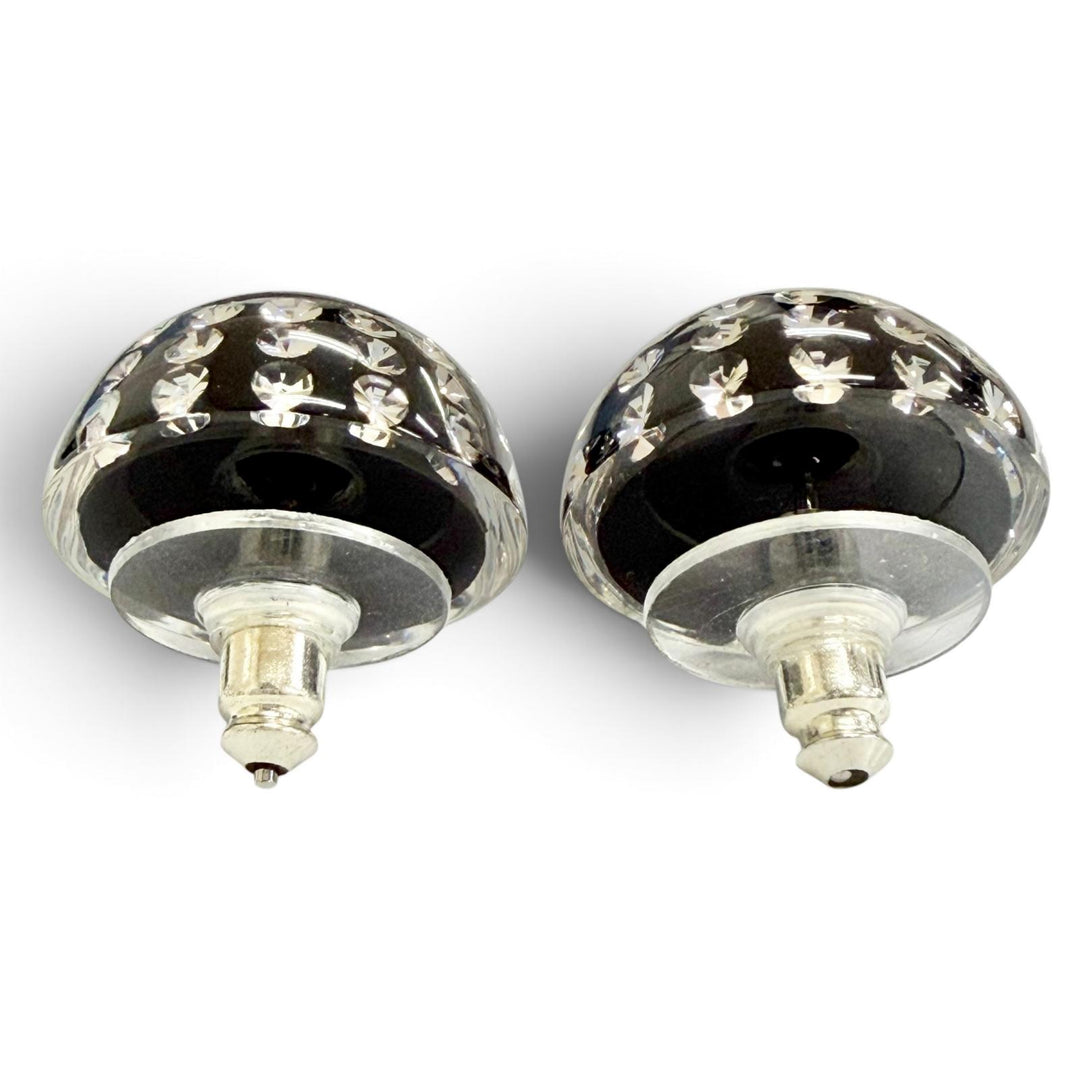Excellent CHANEL COCO Mark Crystal Rhinestone Monotone Stud Earrings black D26A