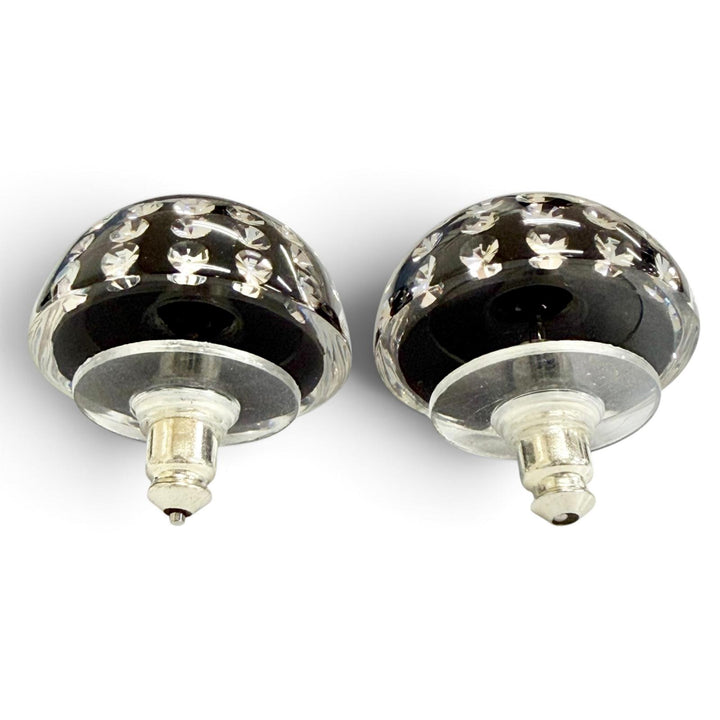 Excellent CHANEL COCO Mark Crystal Rhinestone Monotone Stud Earrings black D26A