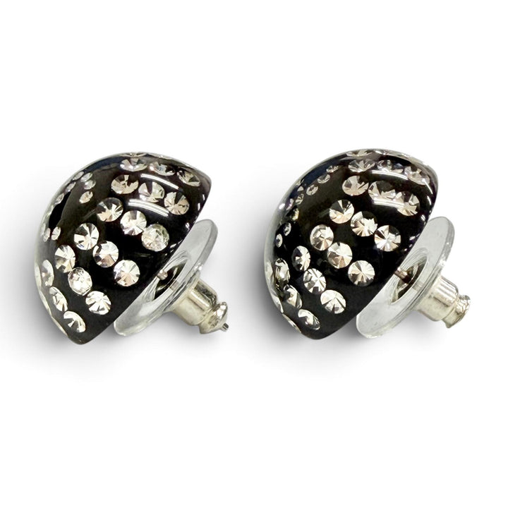 Excellent CHANEL COCO Mark Crystal Rhinestone Monotone Stud Earrings black D26A