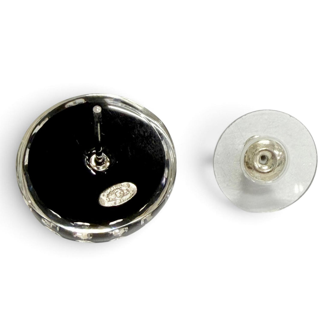 Excellent CHANEL COCO Mark Crystal Rhinestone Monotone Stud Earrings black D26A