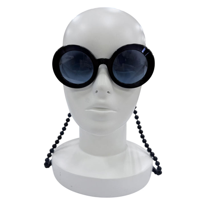 Excellent CHANEL COCO Mark Round Shape Sunglasses with Pearl Chain 5489
