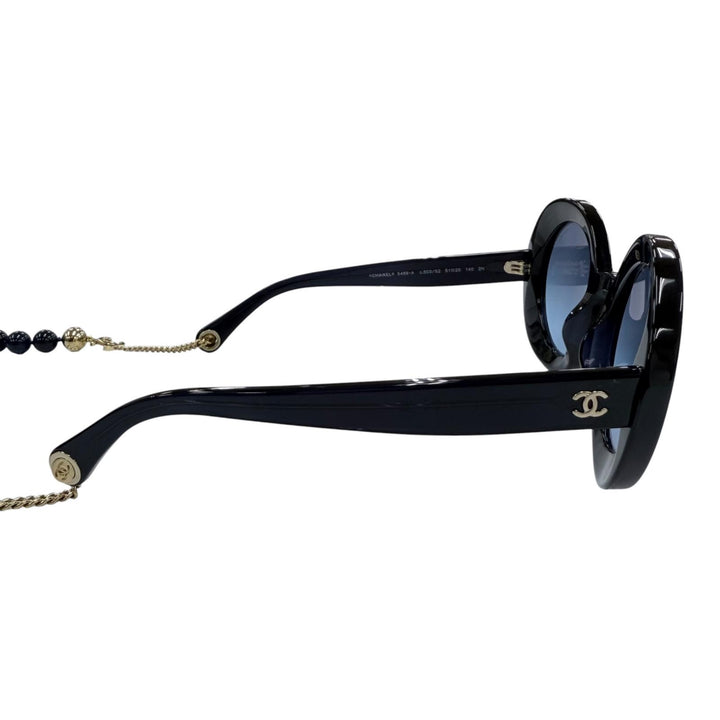 Excellent CHANEL COCO Mark Round Shape Sunglasses with Pearl Chain 5489