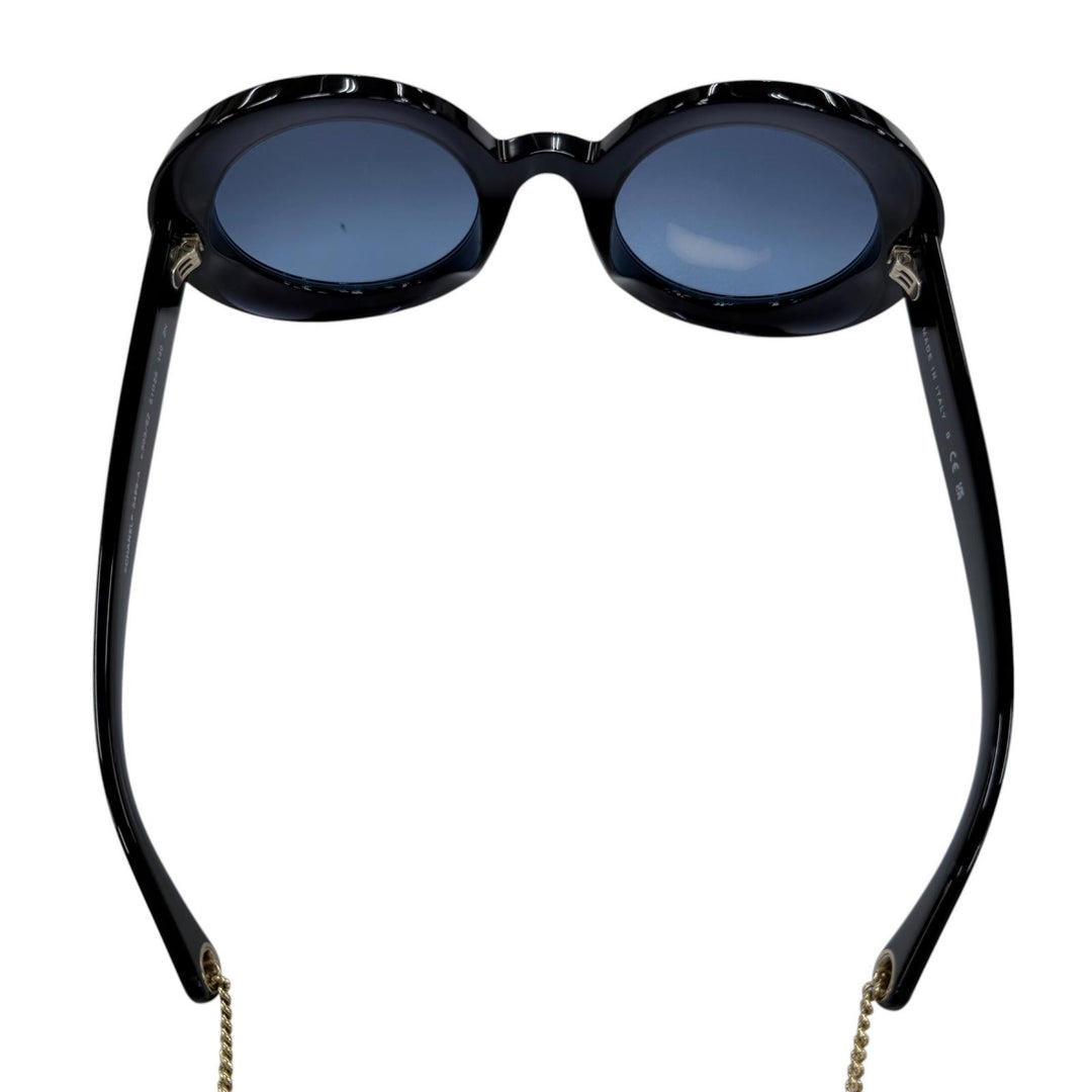 Excellent CHANEL COCO Mark Round Shape Sunglasses with Pearl Chain 5489