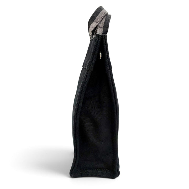 Excellent HERMES Handbag Fool Toe Sellier Button Canvas Handbag Tote Bag black