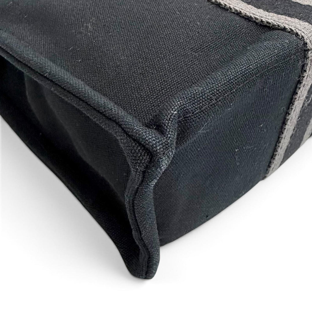 Excellent HERMES Handbag Fool Toe Sellier Button Canvas Handbag Tote Bag black