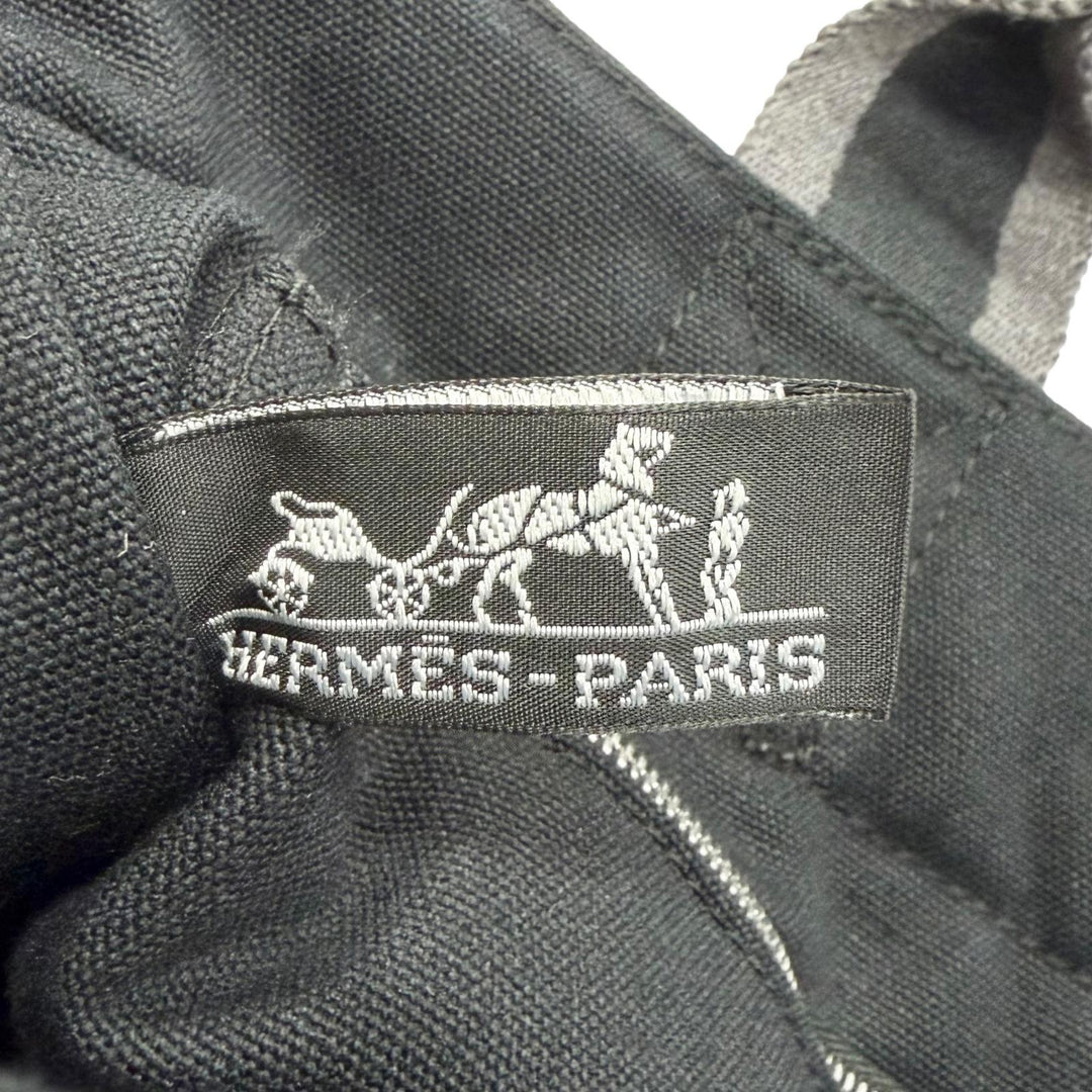 Excellent HERMES Handbag Fool Toe Sellier Button Canvas Handbag Tote Bag black