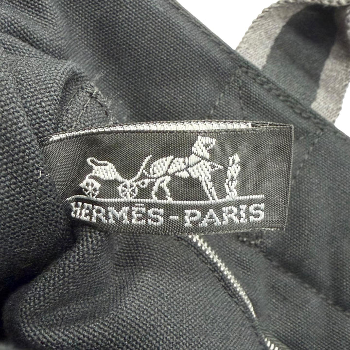 Excellent HERMES Handbag Fool Toe Sellier Button Canvas Handbag Tote Bag black