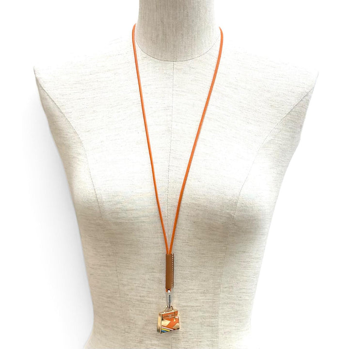 Excellent HERMES Necklace Kelly H Vibration Curiosité Orange Women