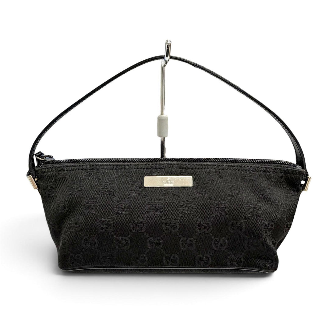 Excellent GUCCI Handbag With logo accessory pouch black GG canvas 039.1103