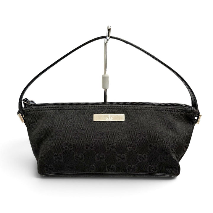 Excellent GUCCI Handbag With logo accessory pouch black GG canvas 039.1103