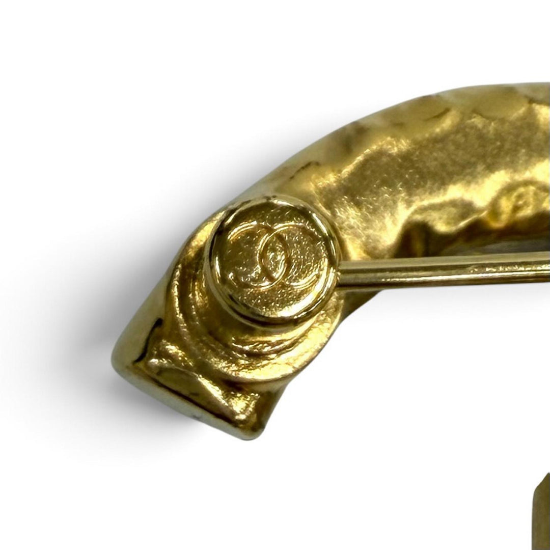 Excellent CHANEL Brooch COCO Mark Fake Pearl gold Women A24S ABD375