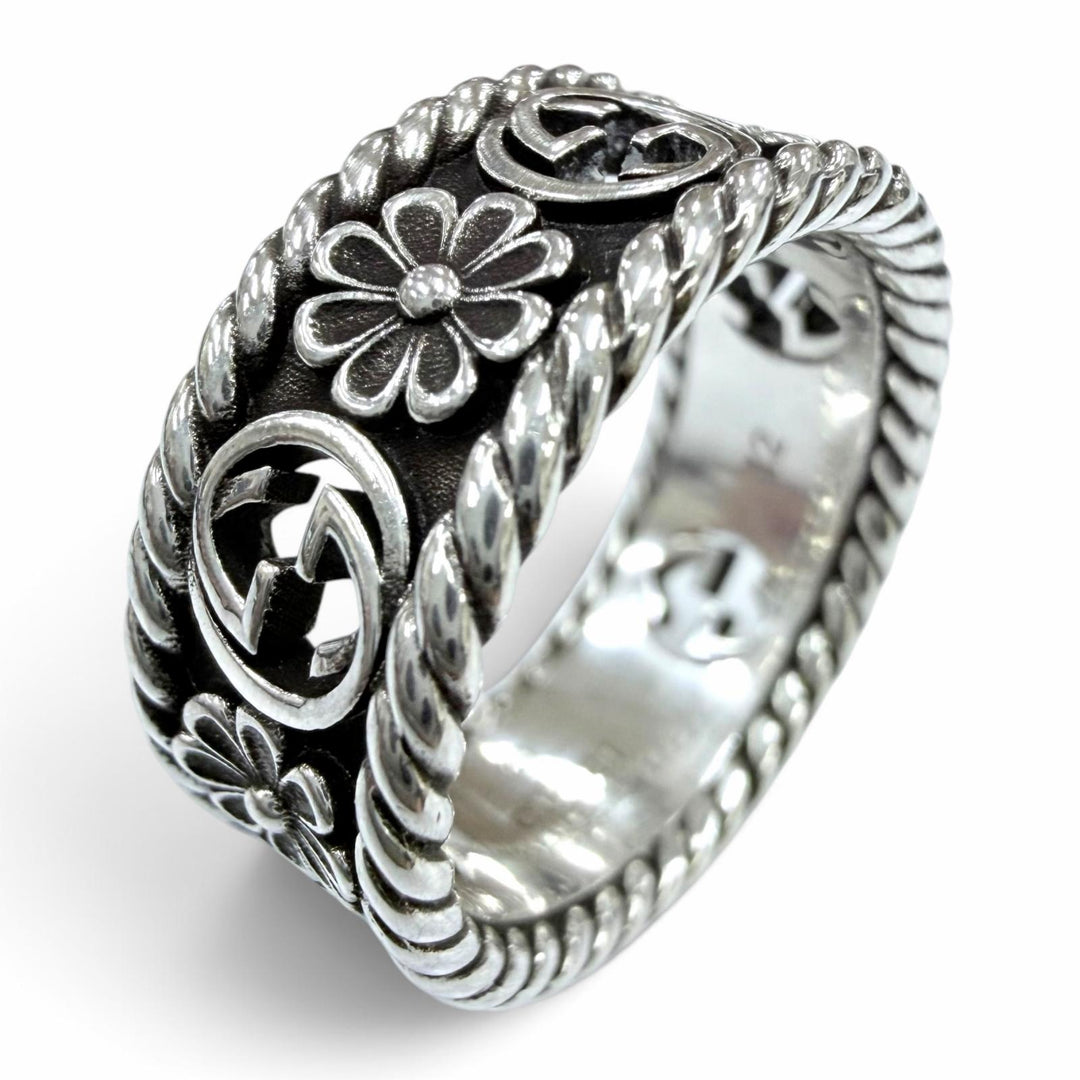 Great GUCCI Ring ring Interlocking G Flower Silver AG925 Women 12 577263