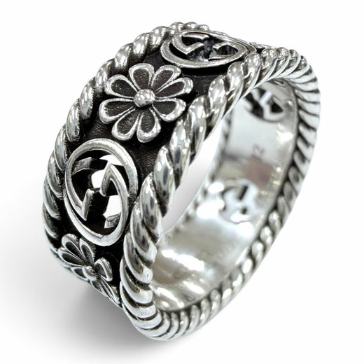 Great GUCCI Ring ring Interlocking G Flower Silver AG925 Women 12 577263