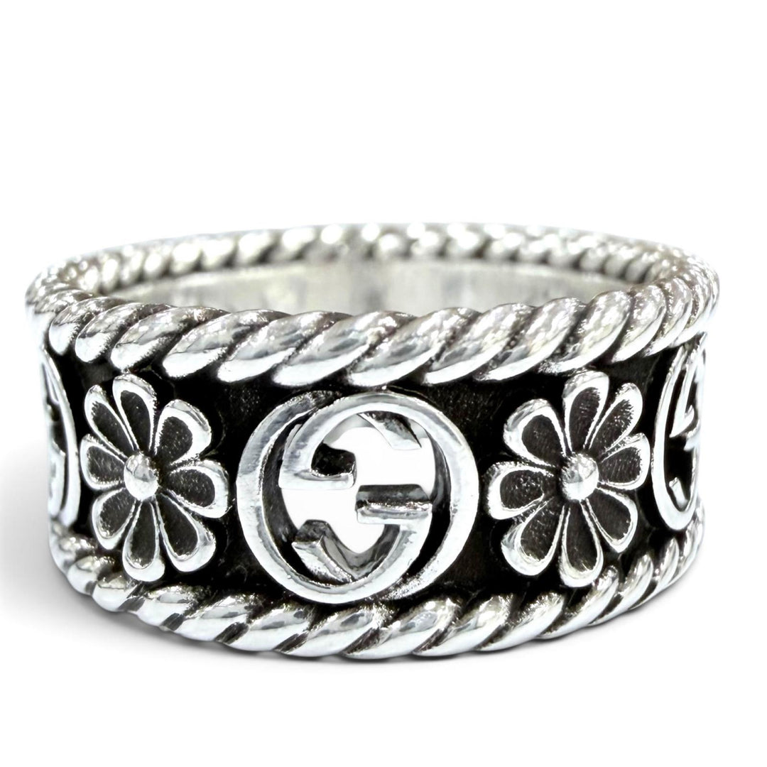 Great GUCCI Ring ring Interlocking G Flower Silver AG925 Women 12 577263