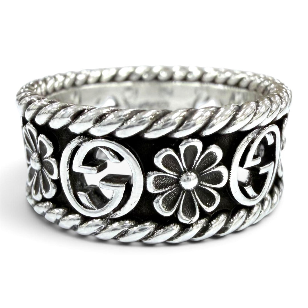 Great GUCCI Ring ring Interlocking G Flower Silver AG925 Women 12 577263