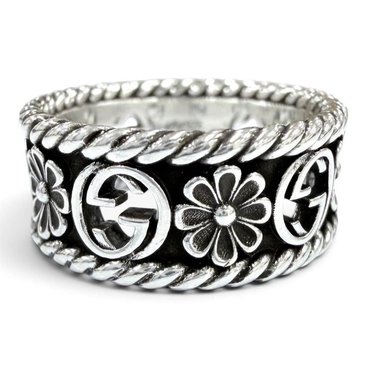 Great GUCCI Ring ring Interlocking G Flower Silver AG925 Women 12 577263