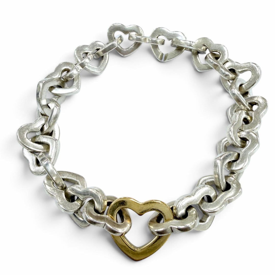 Great TIFFANY&Co. bracelet Heart Link Bure Rubbed T Silver 925 Women
