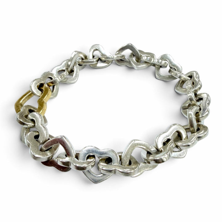 Great TIFFANY&Co. bracelet Heart Link Bure Rubbed T Silver 925 Women