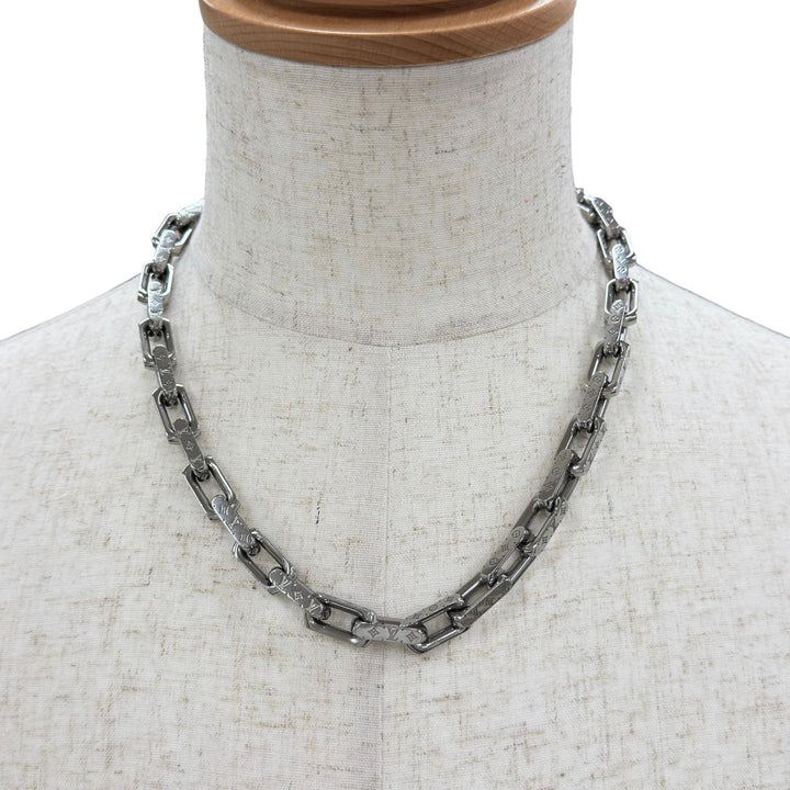 Great LOUIS VUITTON Necklace Collier Chain Monogram Silver mens M00307