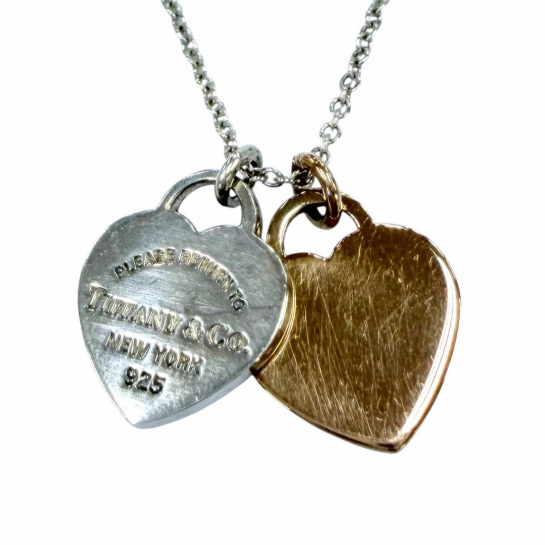 Great TIFFANY&Co. Necklace Double heart tag Pendant Silver AG925 Women
